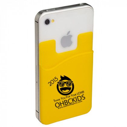 Silicone promotional adhesive cell phone wallet with removable adhesive tabs - Yellow